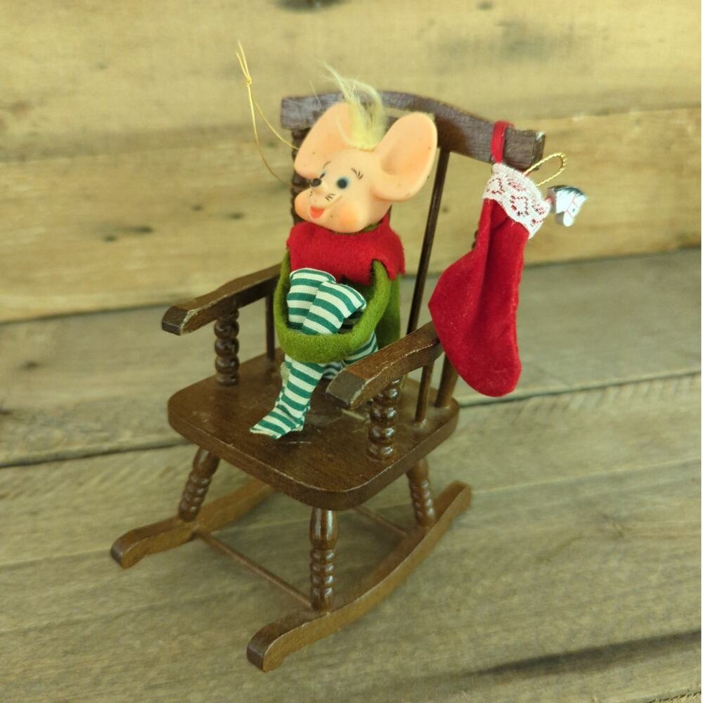Vtg Kitschy Mouse Knee Hugger Christmas Ornament Made in Japan Anthropomorphic